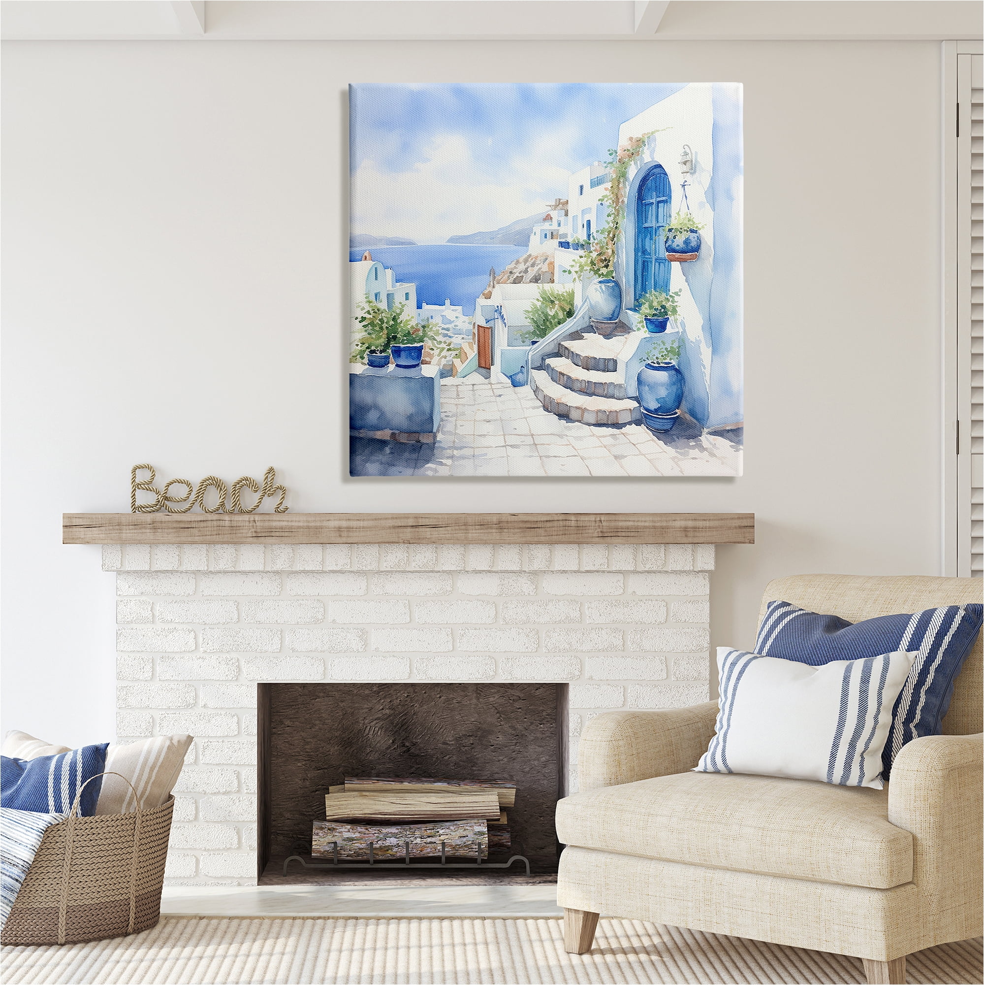Stupell Industries Santorini Terrace View Travel & Places Painting Gallery Wrapped Canvas Art Print Wall Art, 36 x 36