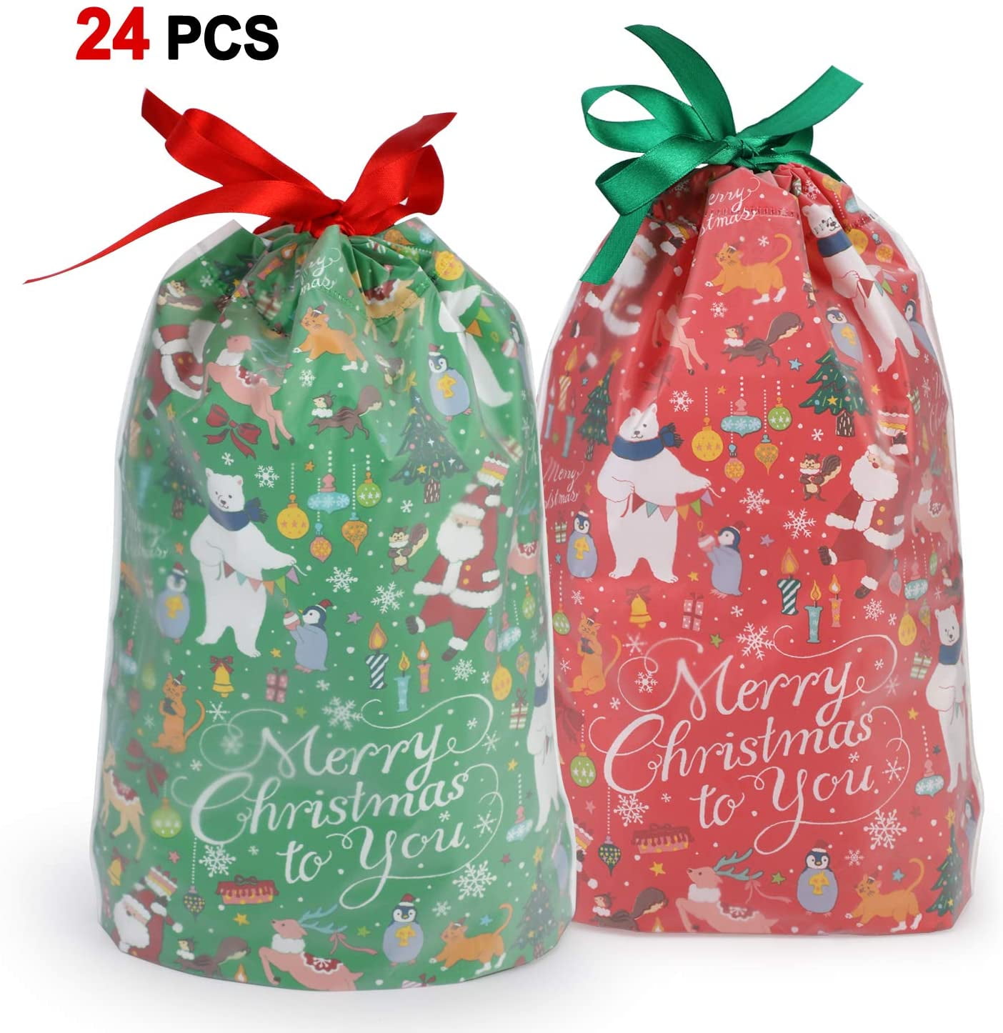 24Count Christmas Party Bags, Christmas Drawstring Gift Bags, Christmas