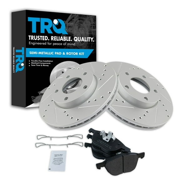 TRQ Front Performance Brake Pad & Rotor Kit Brake Pads Brake Rotors Set Semi-Metallic Premium G-Coated Fits Select 2004-2013 Mazda 3