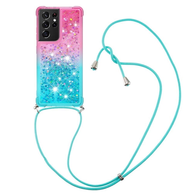 Funda para Samsung Galaxy S21 Ultra 5G Brillantina Líquida Divertida Reluciente y con Cristales en Movimiento Cuerpo Cruzado con Cordón Ajustable