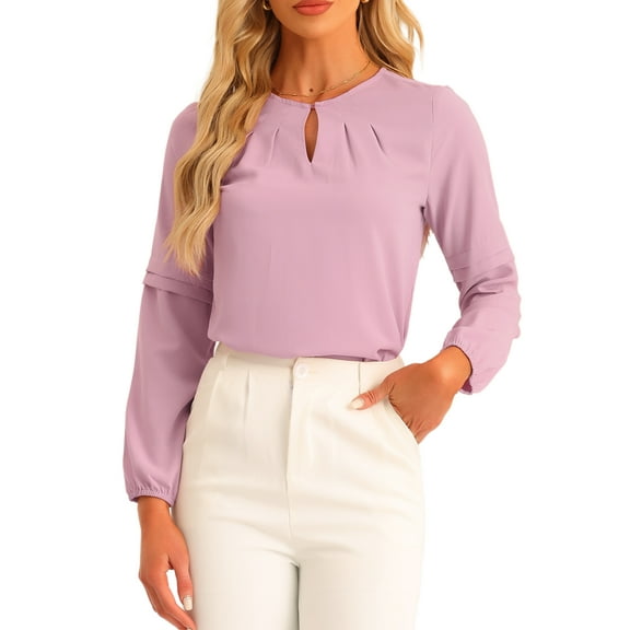DARING DIVA Women's Chiffon Long Sleeve Elegant Office Blouses XS Pink