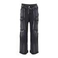 thumbnail image 1 of JHLZHS Mens Sweatpants Open Bottom with Pockets Men's New Street Ragged Edge Spliced Straight Leg Jeans Made Old Hop Loose Small Wash Jeans Oversized Sweatpants Men Sweatpants Open Bottom Long, 1 of 8