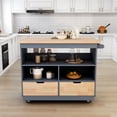 thumbnail image 4 of Kitchen Island Cart with Solid Wood Top and 4 Wheels, Large Kitchen Rolling Trolley Cart with 2 Storage Drawers, 3 Shelves, Spice Rack and Towel Rack for Kitchen and Dining Room, Grey Blue, 4 of 7