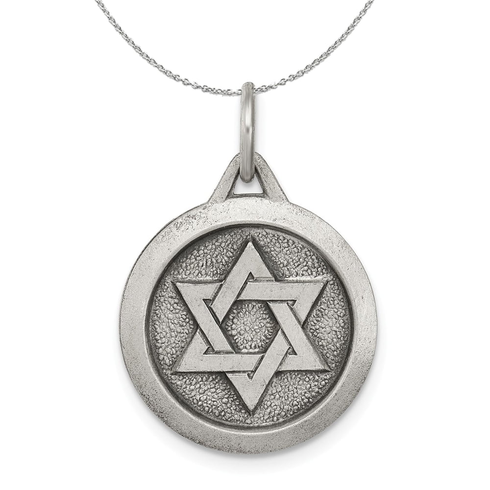 Sterling Silver Antiqued Star of David Medal Charm on an Adjustable Chain Necklace 