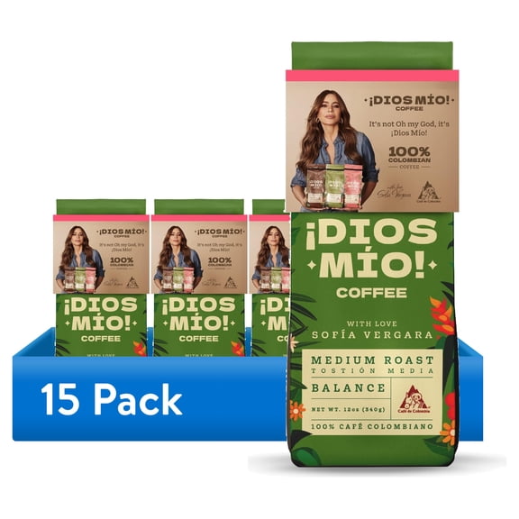 (15 pack) Dios Mio Coffee By Sofia Vergara, Premium Ground Colombian Coffee, Medium Roast , 12oz, Bag