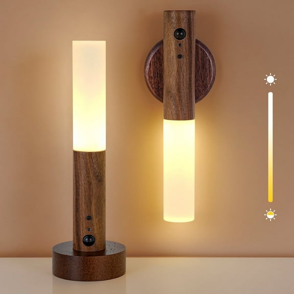 2PCS Motion Sensor Night Lights – Wooden Wall Sconce with 3 Adjustable Brightness Modes, Rechargeable Magnetic Motion Sensor Lights, Perfect for Indoor Use, Hallways, Entryways, and Corridors