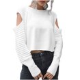 thumbnail image 2 of Womens 2 Piece Outfits Sweater Sets Casual Round Neck Solid Color Hollow Out Long Sleeve Shirt Knitted Sweater Tops Sets White S, 2 of 7