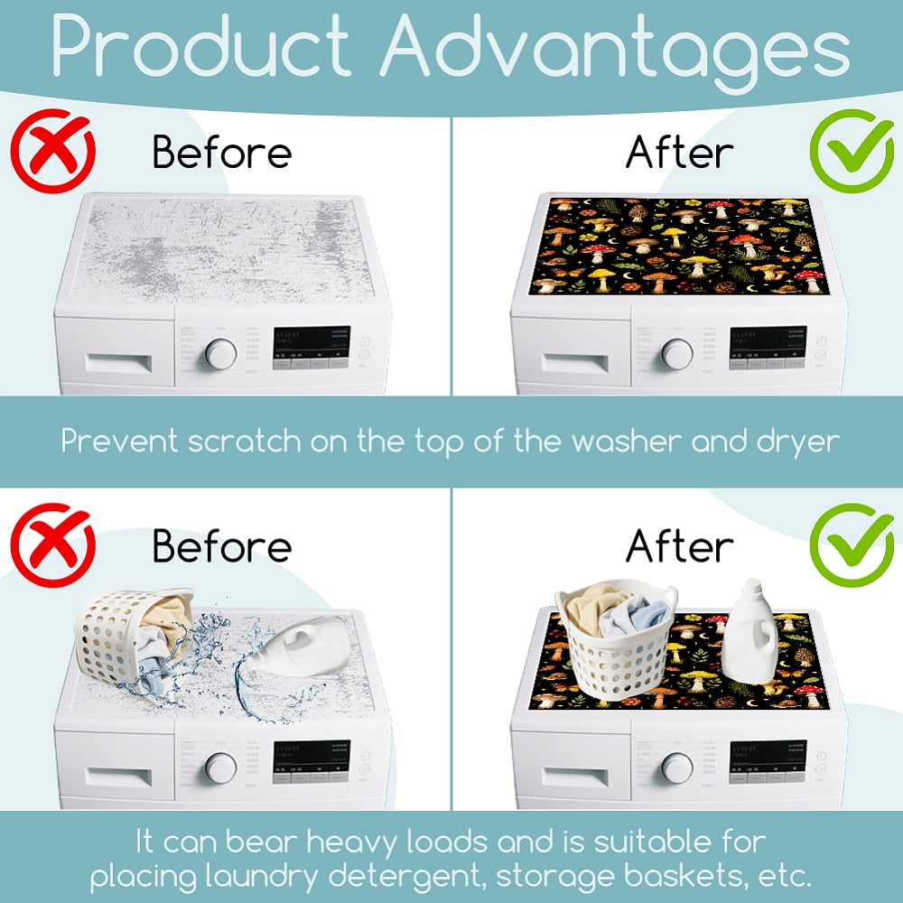 Mushrooms Leaves Washer Dryer Dust Cover 23.6×19.69inch Butterflies Snails Washing Machine Top Protector Pads Non Slip Washing Machine Top Covers