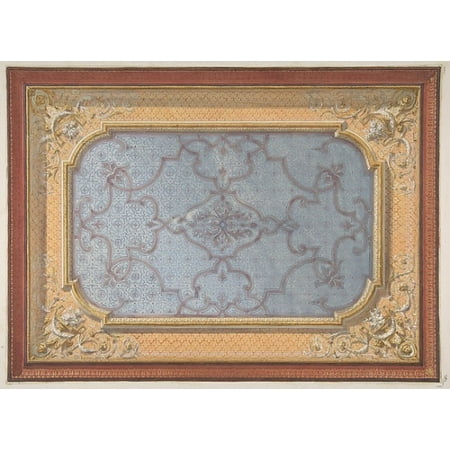 - Design for the decoration of a ceiling with urns swags and portrait medallions in the four corners Poster Print by Jules-Edmond-Charles Lachaise (French died 1897) (18 x 24)