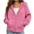 thumbnail image 2 of VBVC Women's Oversized Full Zip Hooded Sweatshirt , Casual Drawstring Hoodie Jacket For Women , Ladies' Basic Fall Top with Pockets, Pink , S-2XL, 2 of 7
