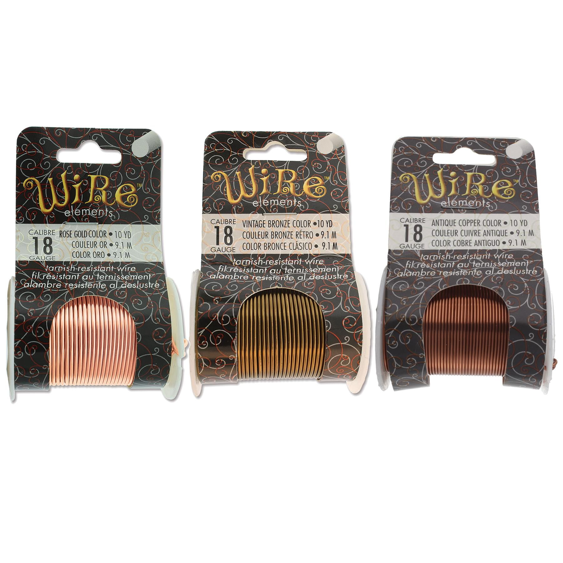 The Beadsmith Wire Elements 18-Gauge Lacquered Tarnish-Resistant Copper Wire for Jewelry Making, 4-10 Yard, 9.14 Meter Spools (Antique Copper, Vintage Bronze, & Rose Gold Color)