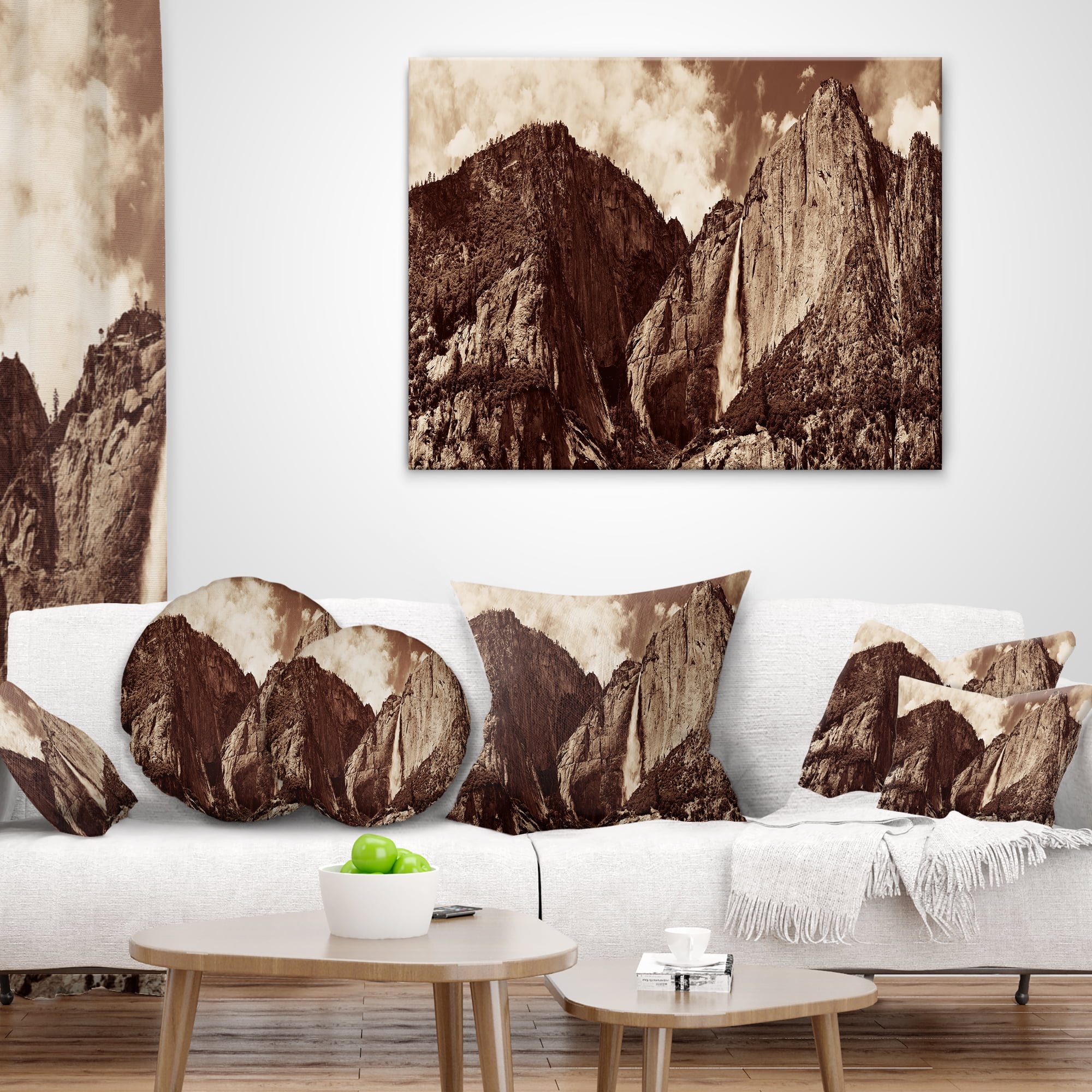 Designart Yosemite Waterfall Panorama - Seashore Throw Pillow - 12x20