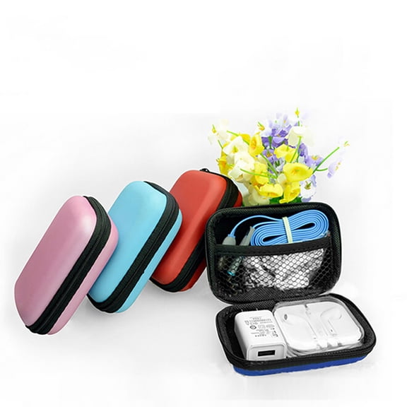 Zipper Hard Leather Earphone Storage Bag Pouch Box For Headphone Cable Data Cable U Disk Card Reader Converter And Other Small Electronic Accessories, Eva Pu Material With