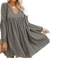 thumbnail image 2 of 2026 Womens Clothing under $5 asdoklhq Womens Plus Size Dresses,Women Long Sleeve Solid V Neck Solid Narrow Cuffs Loose Mini Dress, 2 of 6