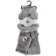 Women's Plush Charcoal Grey Faux Fur and Fleece 3 Piece gloves scarf Hat Winter Set