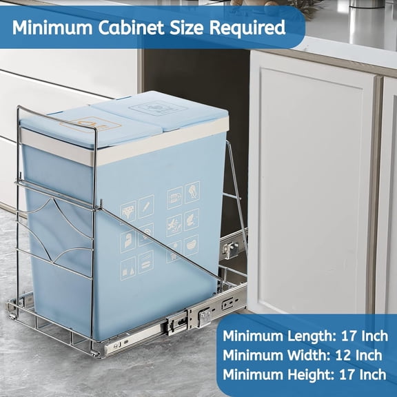 Adjustable Stainless Steel Under Cabinet Pull Out Trash Can Shelf Fit 7-11Gal Bin Not Included Slide Out Under Sink