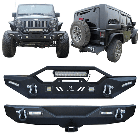 Ronghui for 2007-2017 Jeep Wrangler JK/JKU New Front/Rear Bumper With Winch Plate & LED Lights