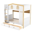 thumbnail image 5 of Harper & Bright Designs Twin Over Twin House Bunk Bed with Storage Shelves, Solid Wood Twin Size Princess Castle Bunk Bed with Drawers for Boys and Girls, White+Natural, 5 of 12