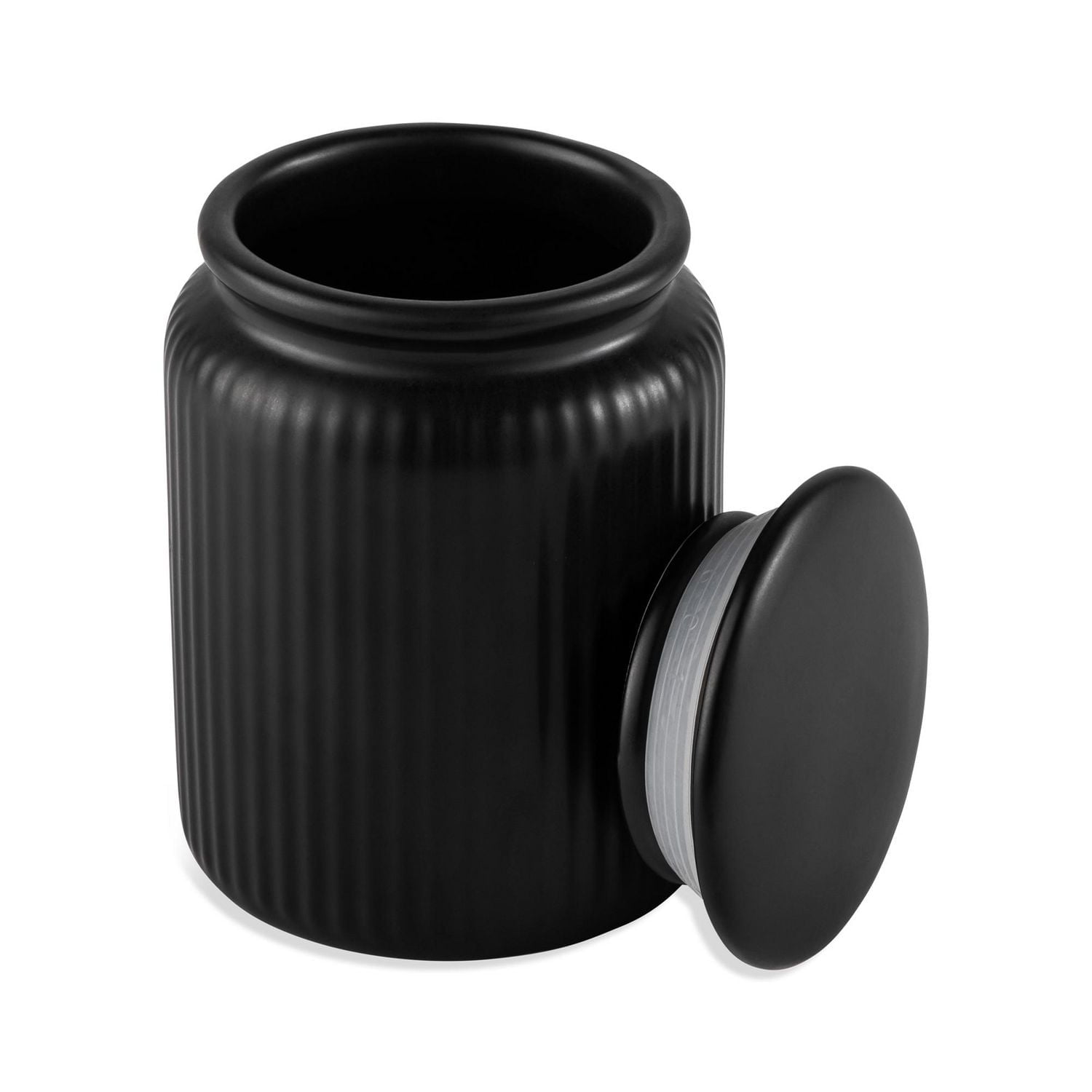 Thyme & Table, Small Ceramic Ribbed Kitchen Organization Jar, Black, Canister