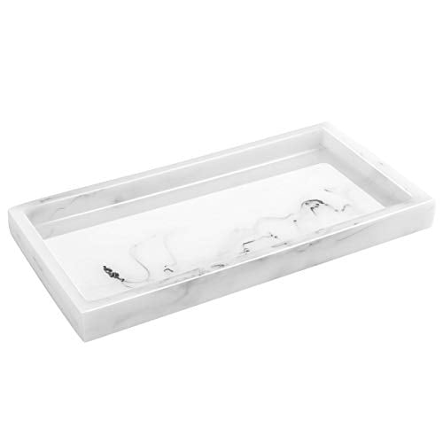 Luxspire Mini Vanity Tray Jewelry Dish Ring Bathroom Organizer Resin Plate Holder For Tissues Candles Soap Towel Plant Etc White Marble Com Luxspire Mini Vanity Tray Jewelry Dish, Bathroom Vanity Tray Organizer