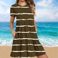 thumbnail image 2 of DeHolifer Womens Casual Dress Summer Beach Striped Dress Short Sleeve Crewneck Knee Length Dresses Loose Sundress Brown XL, 2 of 6