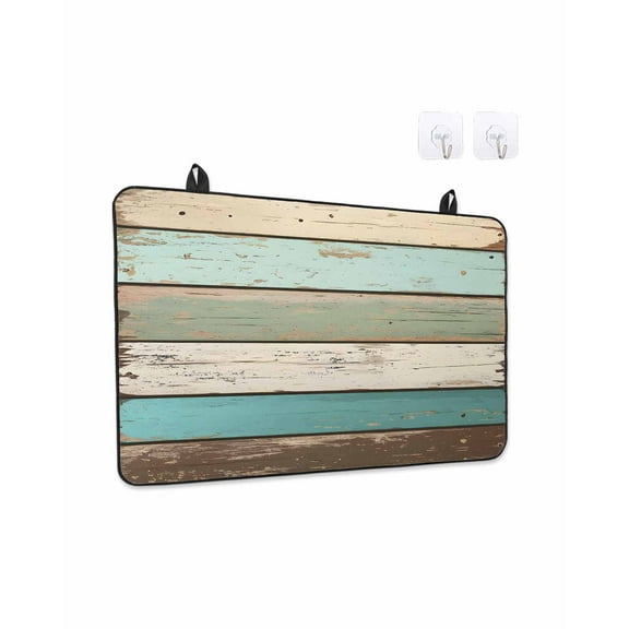 Stove Top Covers for Electric Stove 28.5x20.5 Inches, Farmhouse Teal Brown Heat Insulation Fireproof Glass Cooktop Protector, Vintage Ombre Wooden Multipurpose Countertop Stovetop Cover for Kitchen