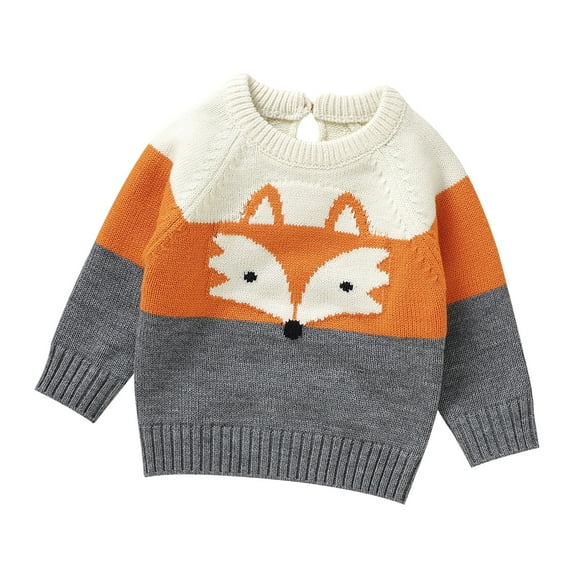 lnmuld Cute Sweaters Baby Girl Boy Cartoon Patchwork Color Block Knit Sweater Warm Sweatshirt Long Sleeve Shirt Tops Knitted Fall Winter Clothes Size:6-9 Months
