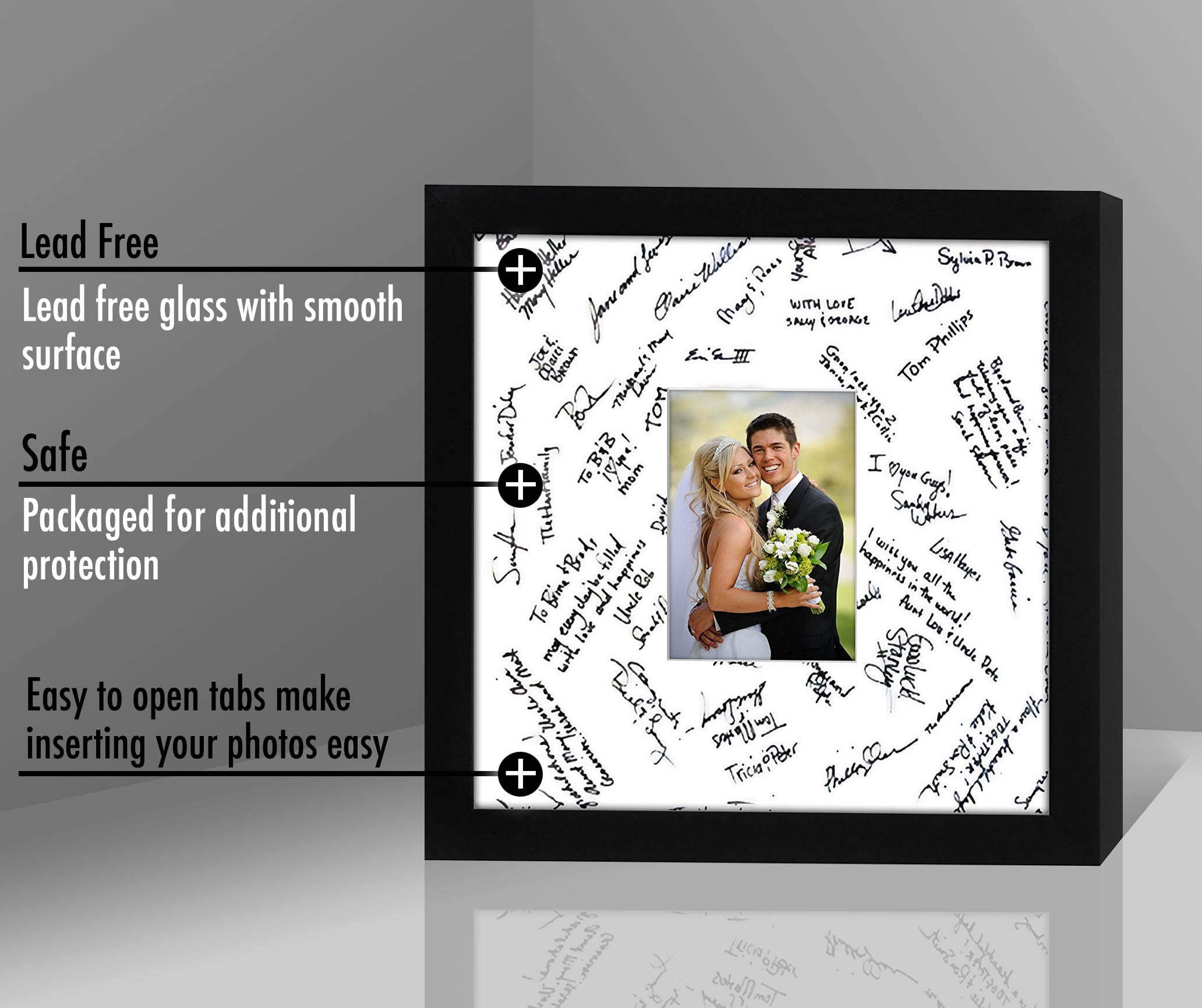Americanflat 14x14 Wedding Frame with 5x7 mat Glass wedding dedicated providing quality - Black