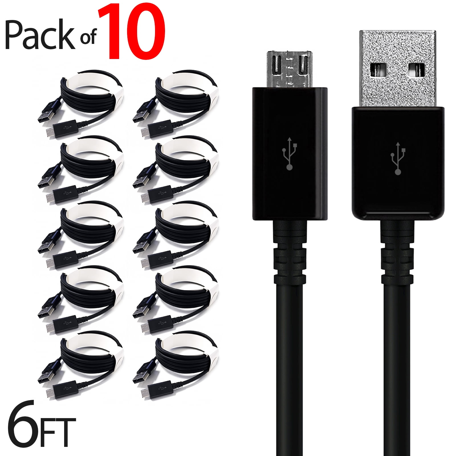 10x Micro USB Cable Charger For Android, FREEDOMTECH 6ft USB to Micro