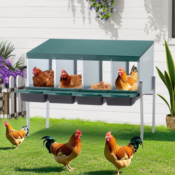 Nesting Boxes for Chickens 4 Holes Chicken Nesting Boxes with Legs Chicken Laying Box with Lid Cover for Outdoor Chicken Coop Farm Yard Green