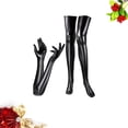 thumbnail image 2 of EeaseMX Medias sexys de tubo largo para mujer, conjunto de calcetines y guantes de charol (negro), 2 of 7