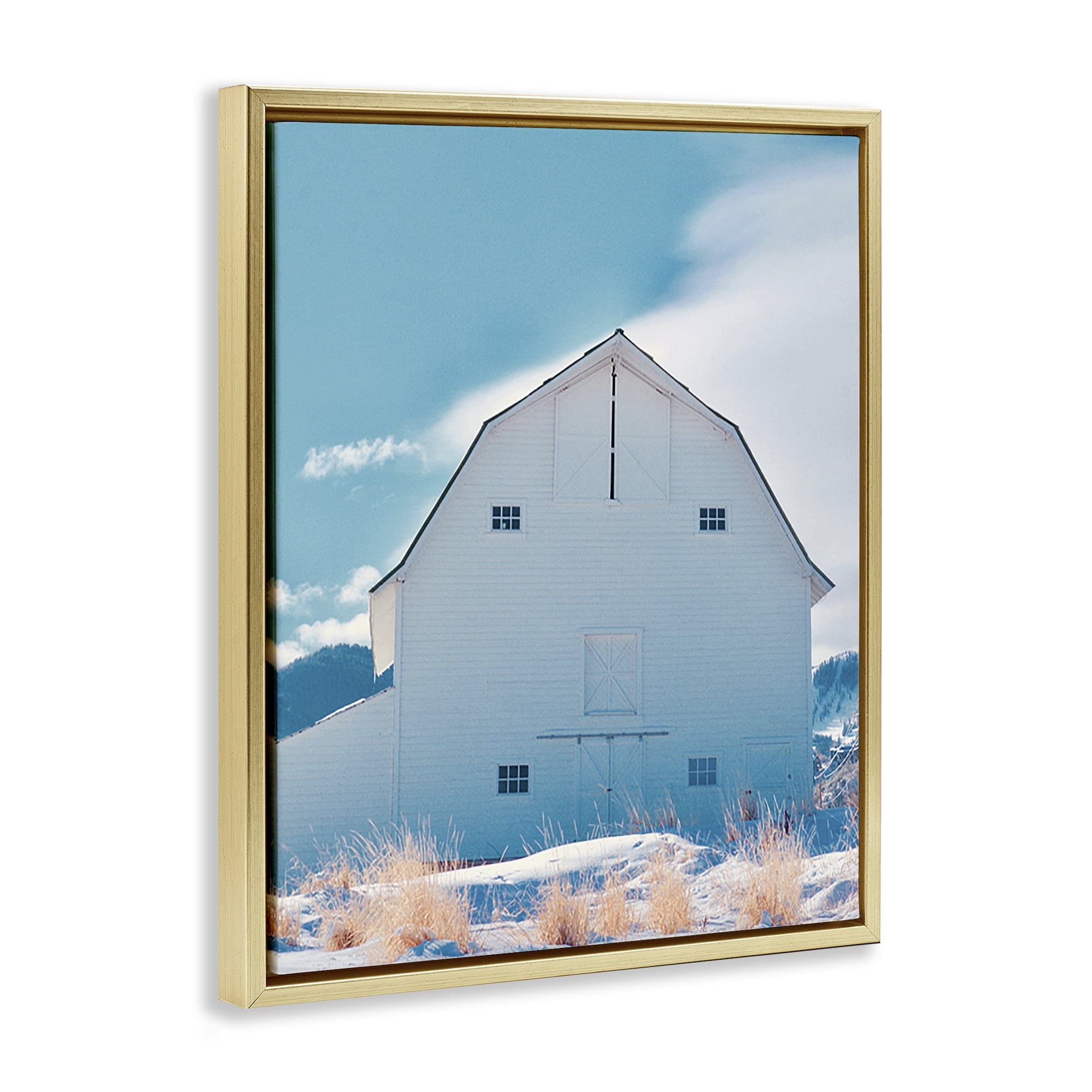 Stupell Industries Niveous Winter Barn Nautical & Beach Photography Gold Floater Framed Canvas Art Print Wall Art, 25 x 31