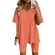 thumbnail image 1 of ICHUANYI Clearance Women Fashion V-Neck Solid Color Blouse Short Sleeve Tops Shorts Casual Suit Sets(Orange, L) ICHUANYI WER2023080800335, 1 of 4