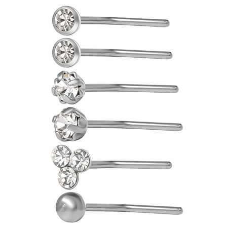 Body Jewelry- Women's L- Shaped Stainless Steel Nose Stud Value Pack, Clear