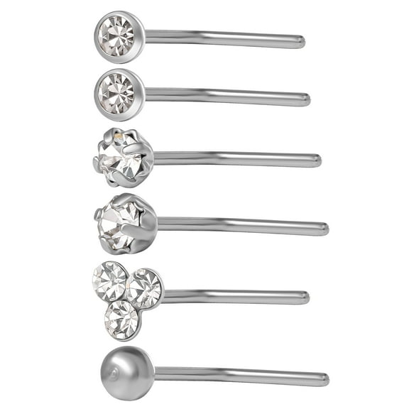 Body Jewelry- Women's L- Shaped Stainless Steel Nose Stud Value Pack, Clear