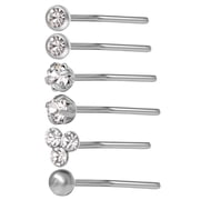 Body Jewelry- Women's L- Shaped Stainless Steel Nose Stud Value Pack, Clear