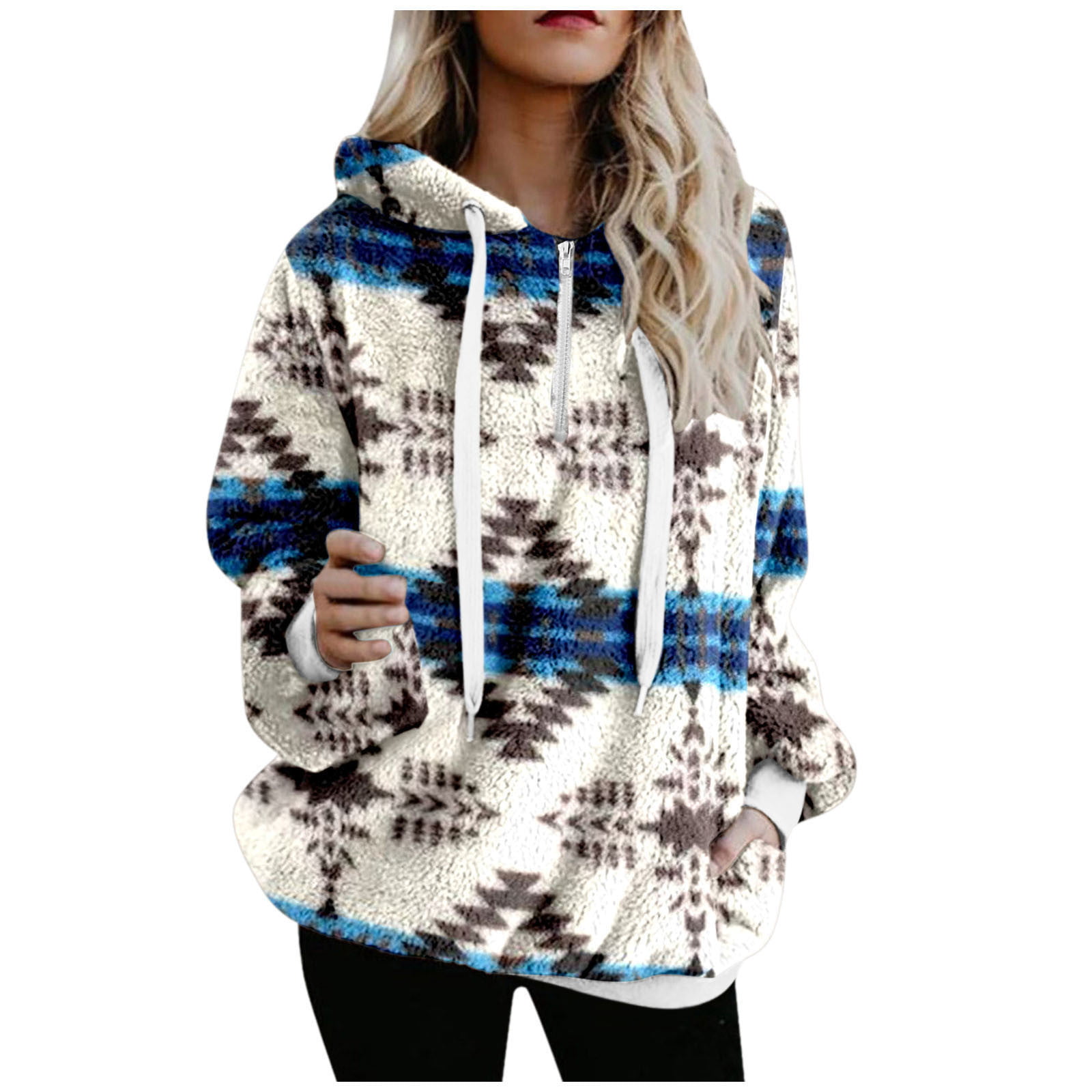 Geometric Sweater Retro Aztec Pullover Drawstring Sweatshirt Western ...