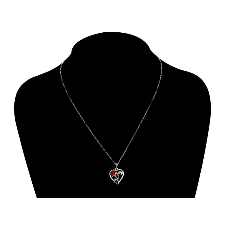 ★ROSEMONT★ Silver Black Heart Necklace RC24B34J Brilliance Fine Jewelry Women's Sterling Silver Red Rose