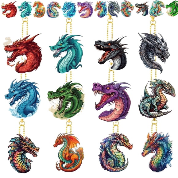 Juego de 12 llaveros con forma de dragón y diamante Demonwer DIY Art