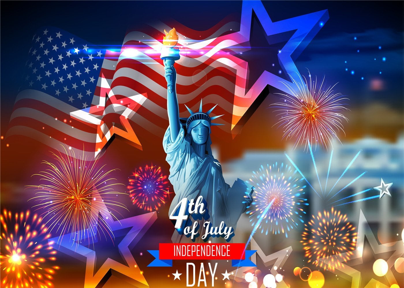 HelloDecor Polyester Fabric 5x7ft USA Flag Photography Backdrops Celebration Fireworks Background Independence Day Photo Backdrop Video