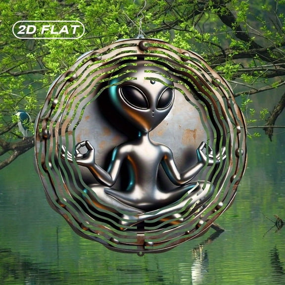 HELLOYOUNG Spring Mandala Wind Spinner Iron Sun Catcher Flat Metal Alien Yoga Wind Chime Stained Glass Style Wall Art Indoor Outdoor Garden Decor Christmas Easter Gift
