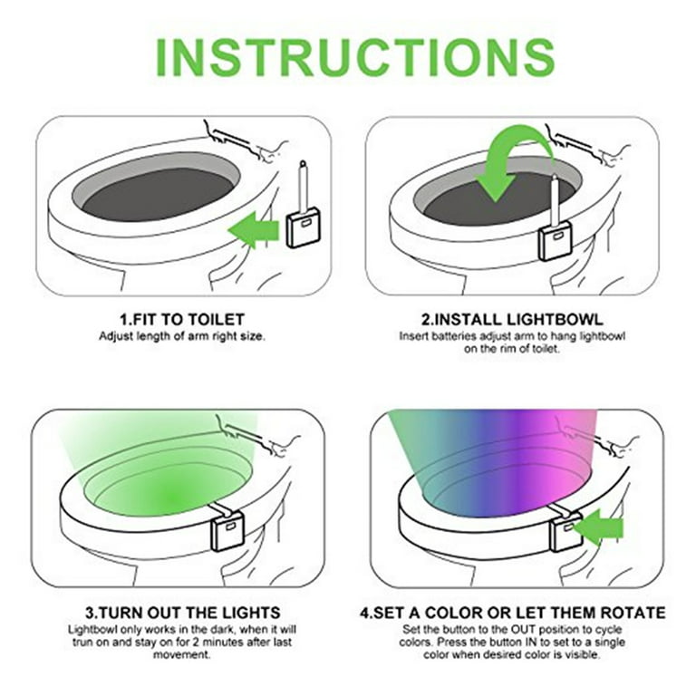 Motion Sensor Toilet Light, Body Auto Motion Activated LED Toilet Seat Bowl Night  Light Lamp 8-Color Changing Tolit lights (2 Pack) 
