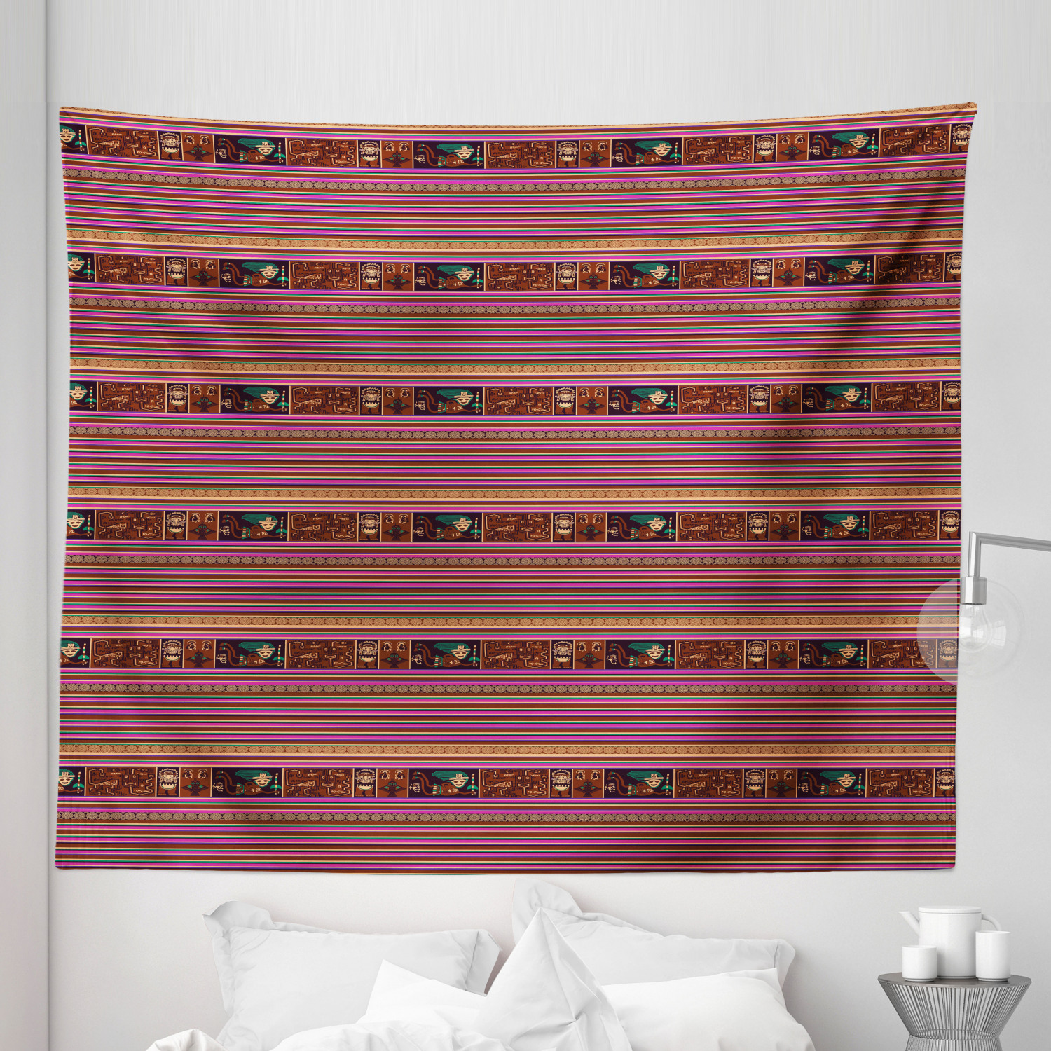 Multicultural Tapistry Ethnic Tapestry, Peruvian Culture Themed Pattern of Folk Motifs and ...