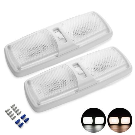 MICTUNING 2 Pack 12V LED RV Ceiling Light, 2 Colors White Color with Swtich Dome Interior Light (Natural/Warm