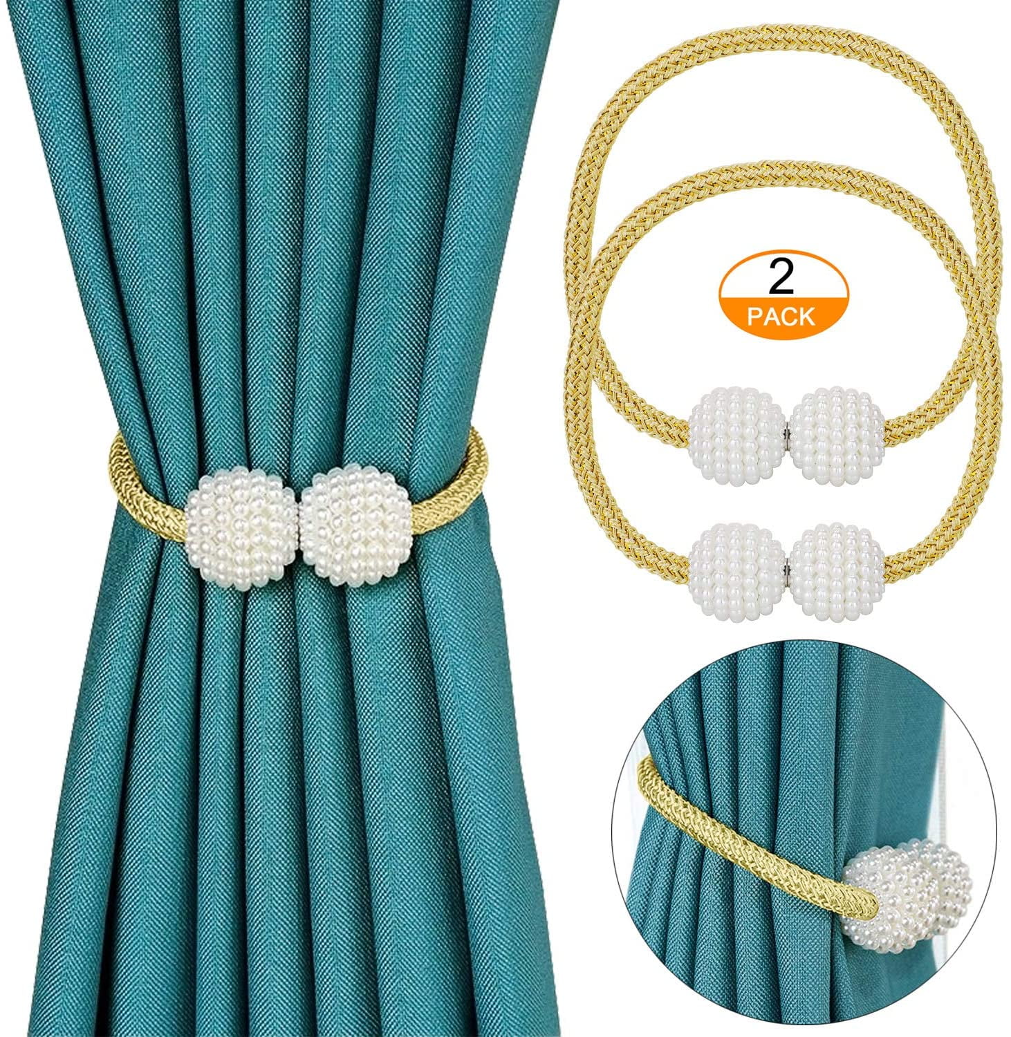 TekDeals [2 Pack] Magnetic Curtain Tiebacks Convenient Drape Tie Backs ...