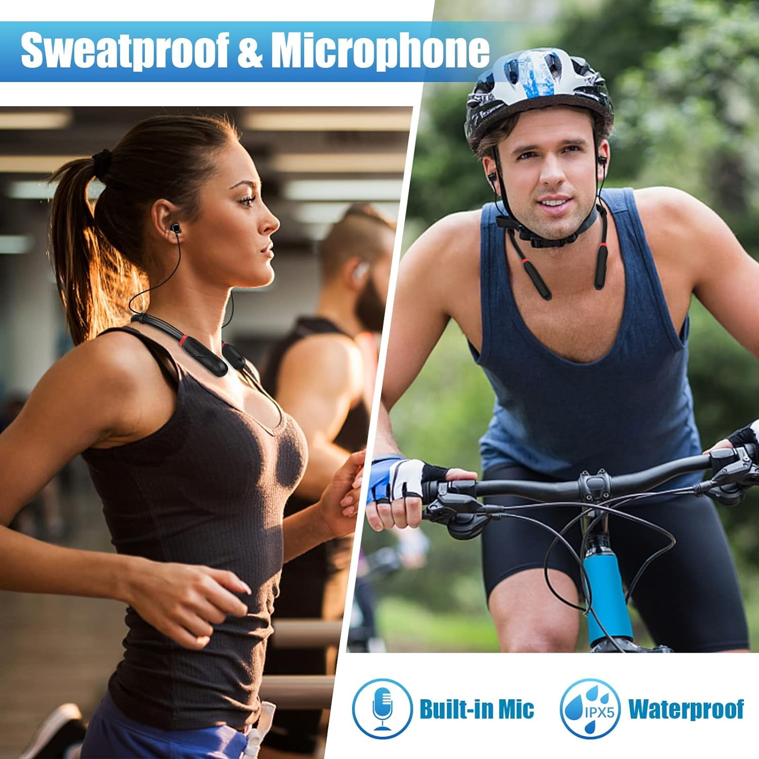Bluetooth Earbuds 120 Hours Extra Long Playback with Microphone Headset, i35 Balanced Armature Drivers Stereo in Ear Wireless Ear Buds, Waterproof Workout Neckband Headphones (Black) thumbnail 14