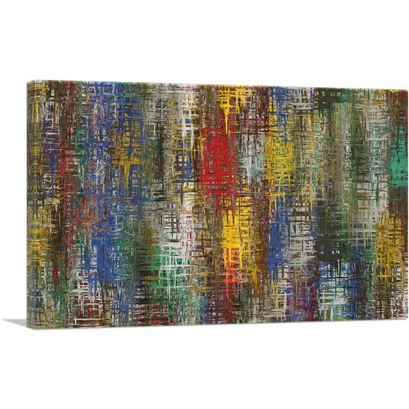 ARTCANVAS Yellow Blue Green Brown Grid Modern Canvas Art Print - Size: 26" x 18" (1.50" Deep)