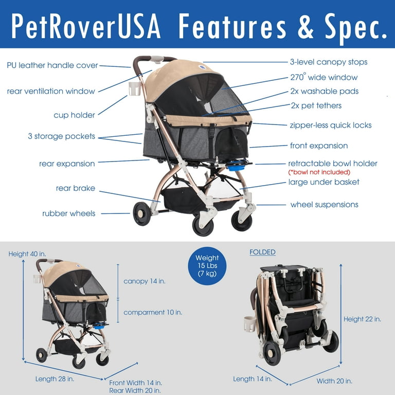 HPZ Pet Rover Lite Travel Dog Cat Pet Stroller Taupe