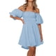 thumbnail image 2 of Gibobby Vestidos para Mujer Vestido de verano para mujer, manga farol, hombros descubiertos, minivestidos con volantes, línea A, vestido fluido(Azul,XL), 2 of 5