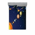 thumbnail image 2 of Ambesonne Space Fitted Sheet & Pillow Sham Set, Solar System with Sun, Twinxl, Dark Blue Orange, 2 of 3